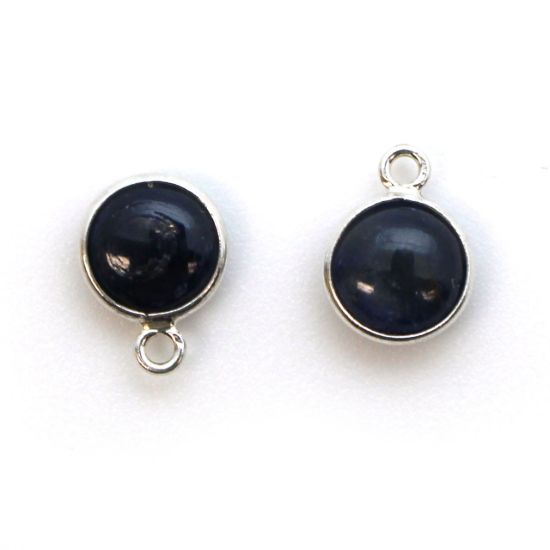 Wholesale Bezel Charm Pendant - Sterling Silver Charm - Natural Blue Sapphire -Tiny Round Shape