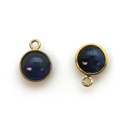 Wholesale Bezel Charm Pendant - Gold Plated Sterling Silver Charm - Natural Blue Sapphire -Tiny Round Shape