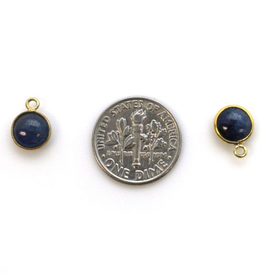 Wholesale Bezel Charm Pendant - Gold Plated Sterling Silver Charm - Natural Blue Sapphire -Tiny Round Shape