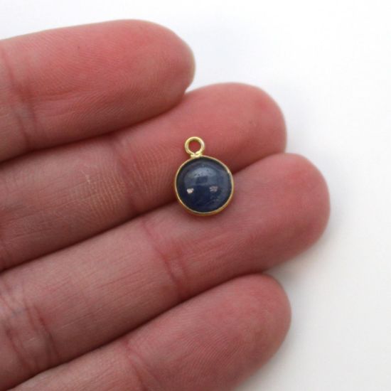 Wholesale Bezel Charm Pendant - Gold Plated Sterling Silver Charm - Natural Blue Sapphire -Tiny Round Shape
