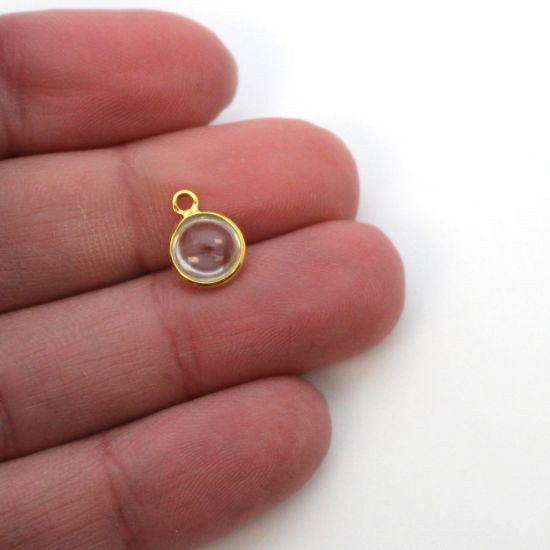 Wholesale Bezel Charm Pendant - Gold Plated Sterling Silver Charm - Natural Crystal-Tiny Round Shape