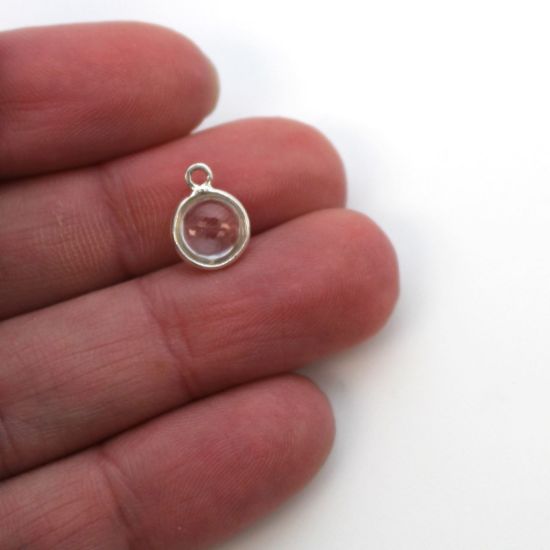 Wholesale Bezel Charm Pendant - Sterling Silver Charm - Natural Crystal-Tiny Round Shape