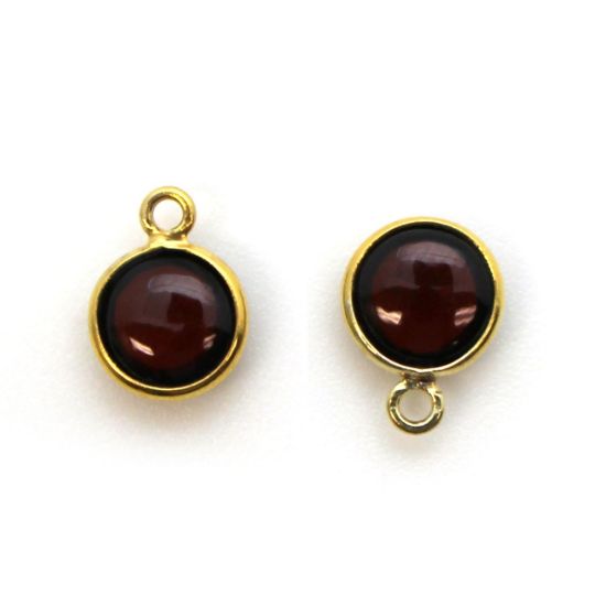 Wholesale Bezel Charm Pendant - Gold Plated Sterling Silver Charm - Natural Garnet-Tiny Round Shape
