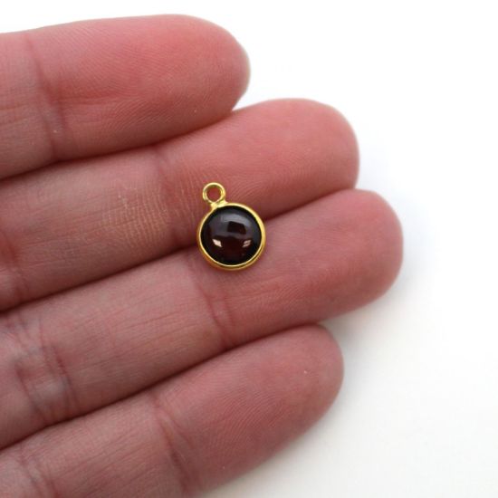 Wholesale Bezel Charm Pendant - Gold Plated Sterling Silver Charm - Natural Garnet-Tiny Round Shape