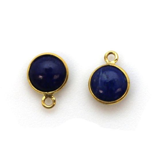 Wholesale Bezel Charm Pendant - Gold Plated Sterling Silver Charm - Natural Lapis Lazuli -Tiny Round Shape