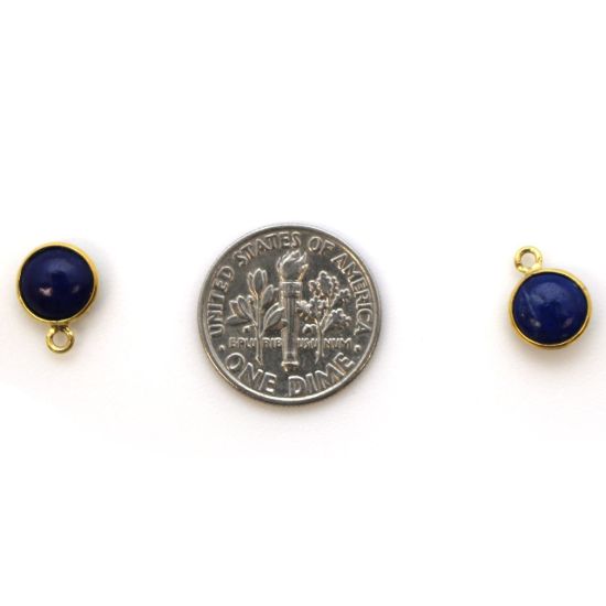 Wholesale Bezel Charm Pendant - Gold Plated Sterling Silver Charm - Natural Lapis Lazuli -Tiny Round Shape