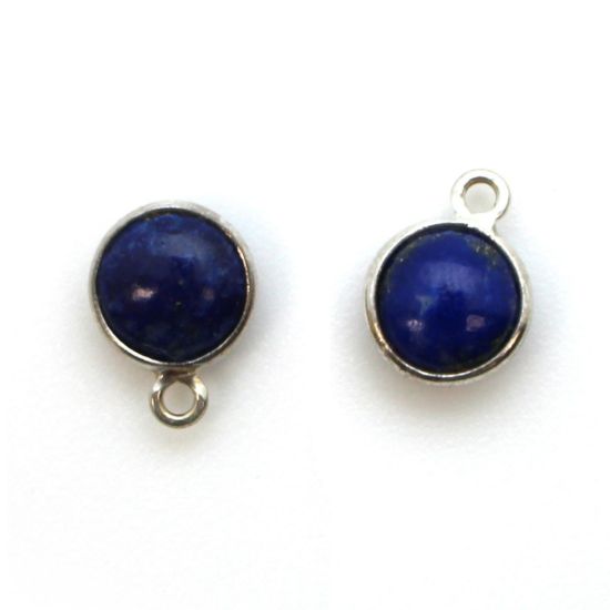 Wholesale Bezel Charm Pendant - Sterling Silver Charm - Natural Lapis Lazuli -Tiny Round Shape