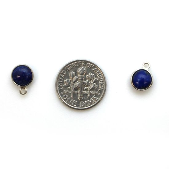 Wholesale Bezel Charm Pendant - Sterling Silver Charm - Natural Lapis Lazuli -Tiny Round Shape
