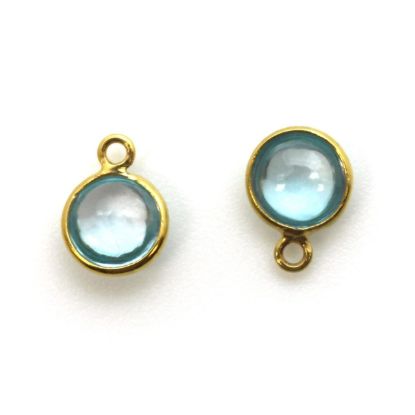 Wholesale Bezel Charm Pendant - Gold Plated Sterling Silver Charm - Natural Sky Blue Topaz-Tiny Round Shape