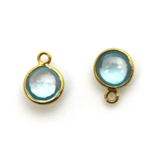 Wholesale Bezel Charm Pendant - Gold Plated Sterling Silver Charm - Natural Sky Blue Topaz-Tiny Round Shape