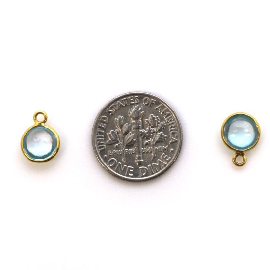 Wholesale Bezel Charm Pendant - Gold Plated Sterling Silver Charm - Natural Sky Blue Topaz-Tiny Round Shape