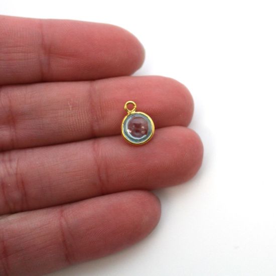 Wholesale Bezel Charm Pendant - Gold Plated Sterling Silver Charm - Natural Sky Blue Topaz-Tiny Round Shape