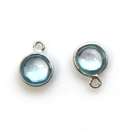 Wholesale Bezel Charm Pendant - Sterling Silver Charm - Natural Sky Blue Topaz-Tiny Round Shape
