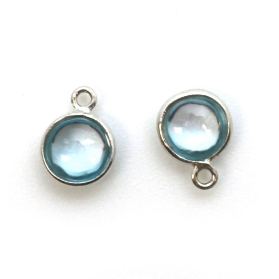 Wholesale Bezel Charm Pendant - Sterling Silver Charm - Natural Sky Blue Topaz-Tiny Round Shape