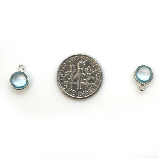 Wholesale Bezel Charm Pendant - Sterling Silver Charm - Natural Sky Blue Topaz-Tiny Round Shape