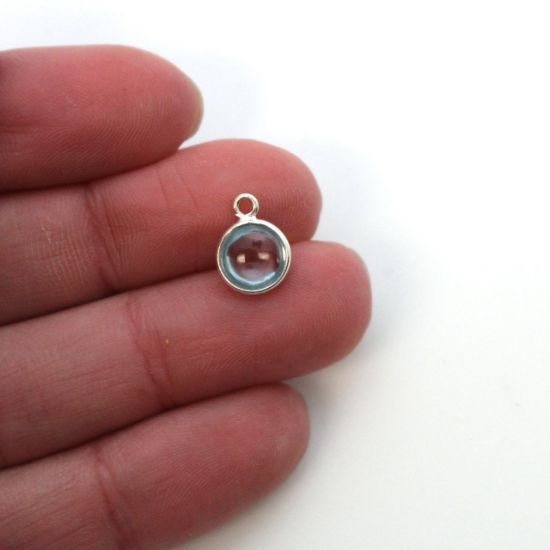 Wholesale Bezel Charm Pendant - Sterling Silver Charm - Natural Sky Blue Topaz-Tiny Round Shape