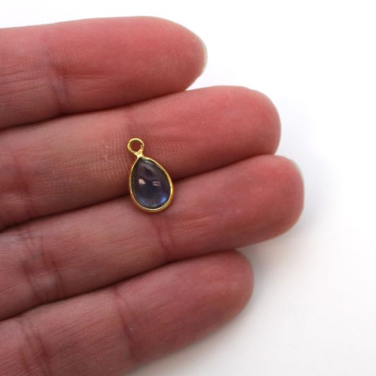 Wholesale Bezel Charm Pendant - Gold Plated Sterling Silver Charm - Natural Labradorite -Tiny Teardrop Shape