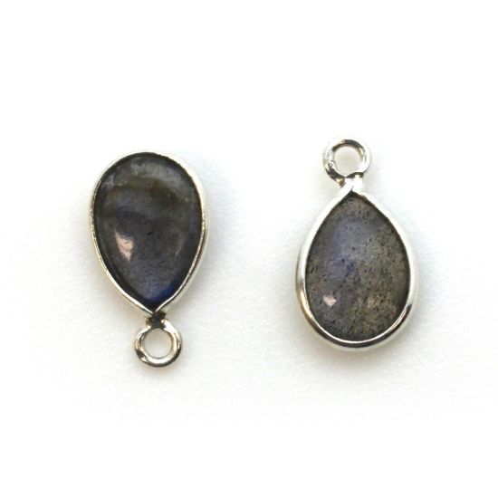 Wholesale Bezel Charm Pendant - Sterling Silver Charm - Natural Labradorite -Tiny Teardrop Shape