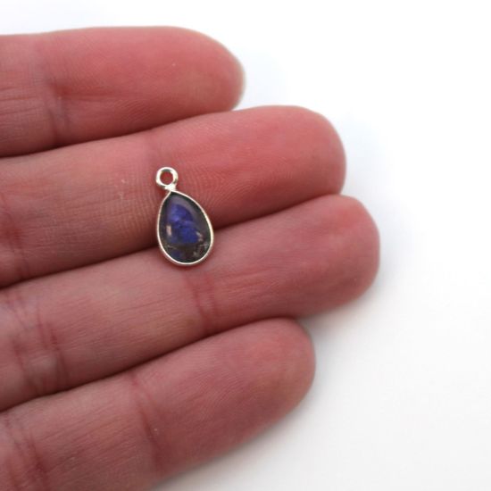 Wholesale Bezel Charm Pendant - Sterling Silver Charm - Natural Labradorite -Tiny Teardrop Shape