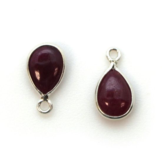 Wholesale Bezel Charm Pendant - Sterling Silver Charm - Natural Ruby -Tiny Teardrop Shape