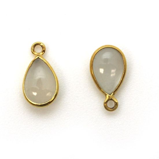 Wholesale Bezel Charm Pendant - Gold Plated Sterling Silver Charm - Natural Moonstone -Tiny Teardrop Shape