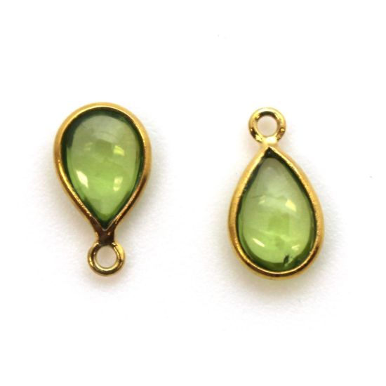 Wholesale Bezel Charm Pendant - Gold Plated Sterling Silver Charm - Natural Peridot -Tiny Teardrop Shape