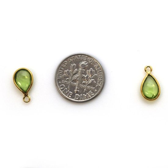 Wholesale Bezel Charm Pendant - Gold Plated Sterling Silver Charm - Natural Peridot -Tiny Teardrop Shape