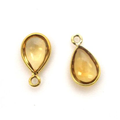 Wholesale Bezel Charm Pendant - Gold Plated Sterling Silver Charm - Natural Citrine -Tiny Teardrop Shape