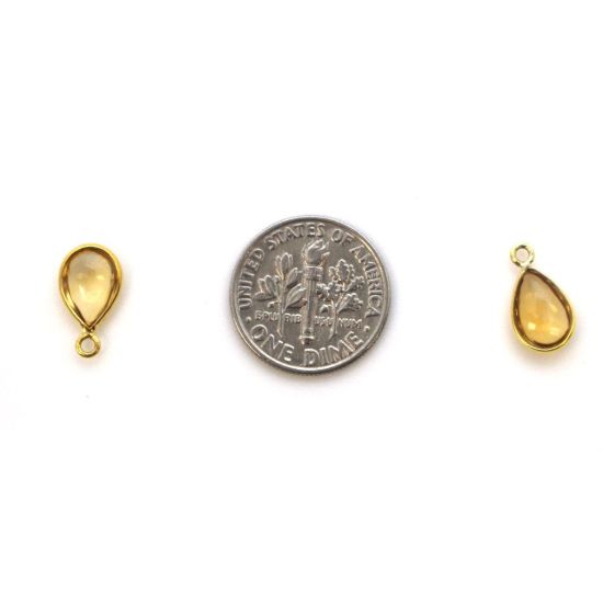 Wholesale Bezel Charm Pendant - Gold Plated Sterling Silver Charm - Natural Citrine -Tiny Teardrop Shape