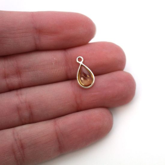 Wholesale Bezel Charm Pendant - Sterling Silver Charm - Natural Citrine -Tiny Teardrop Shape