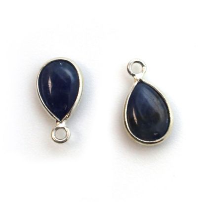 Wholesale Bezel Charm Pendant - Sterling Silver Charm - Natural BlueSapphire -Tiny Teardrop Shape