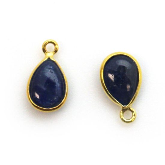 Wholesale Bezel Charm Pendant - Gold Plated Sterling Silver Charm - Natural BlueSapphire -Tiny Teardrop Shape