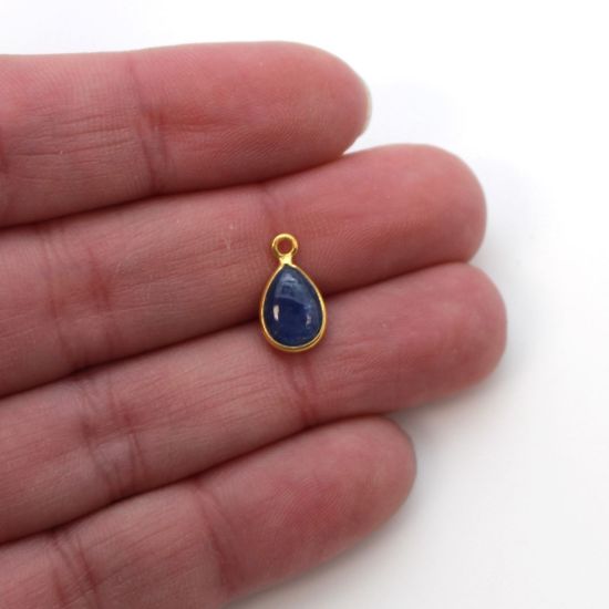 Wholesale Bezel Charm Pendant - Gold Plated Sterling Silver Charm - Natural BlueSapphire -Tiny Teardrop Shape