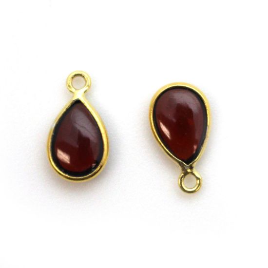 Wholesale Bezel Charm Pendant - Gold Plated Sterling Silver Charm - Natural Garnet -Tiny Teardrop Shape
