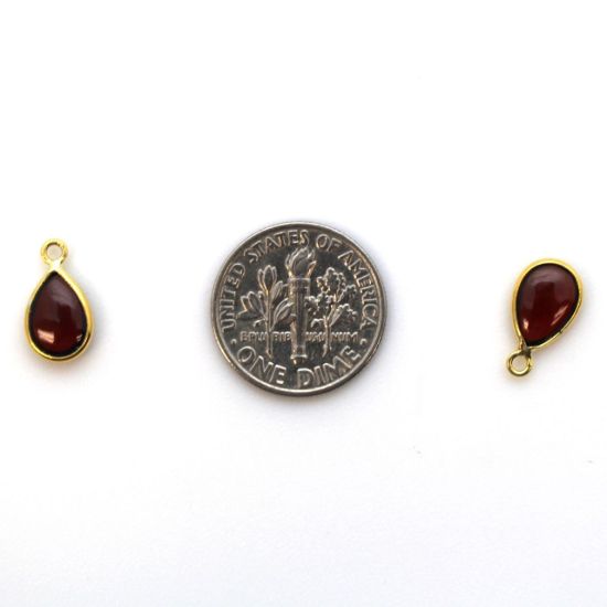 Wholesale Bezel Charm Pendant - Gold Plated Sterling Silver Charm - Natural Garnet -Tiny Teardrop Shape