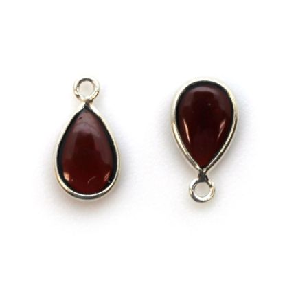 Wholesale Bezel Charm Pendant - Sterling Silver Charm - Natural Garnet -Tiny Teardrop Shape