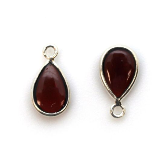 Wholesale Bezel Charm Pendant - Sterling Silver Charm - Natural Garnet -Tiny Teardrop Shape