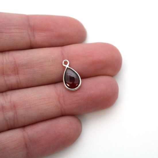 Wholesale Bezel Charm Pendant - Sterling Silver Charm - Natural Garnet -Tiny Teardrop Shape