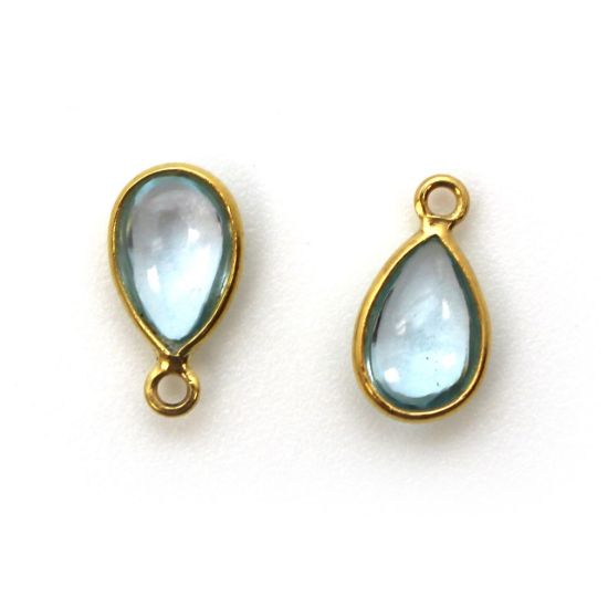 Wholesale Bezel Charm Pendant - Gold Plated Sterling Silver Charm - Natural Sky Blue Topaz -Tiny Teardrop Shape