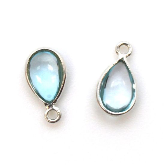 Wholesale Bezel Charm Pendant - Sterling Silver Charm - Natural Sky Blue Topaz -Tiny Teardrop Shape