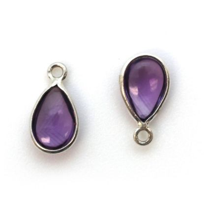 Wholesale Bezel Charm Pendant - Sterling Silver Charm - Natural Amethyst -Tiny Teardrop Shape