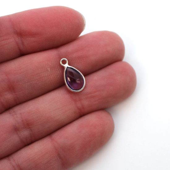 Wholesale Bezel Charm Pendant - Sterling Silver Charm - Natural Amethyst -Tiny Teardrop Shape