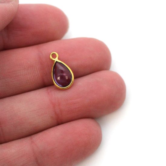 Wholesale Bezel Charm Pendant - Gold Plated Sterling Silver Charm - Natural Amethyst -Tiny Teardrop Shape