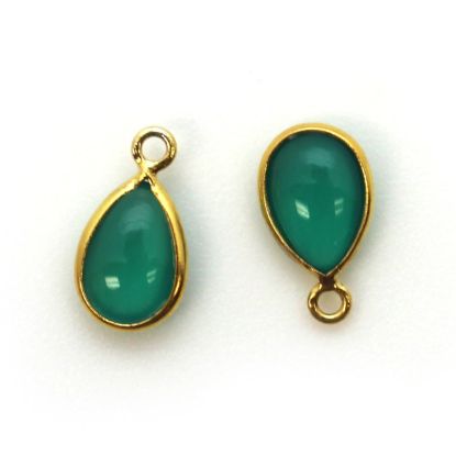 Wholesale Bezel Charm Pendant - Gold Plated Sterling Silver Charm - Natural Green Onyx -Tiny Teardrop Shape