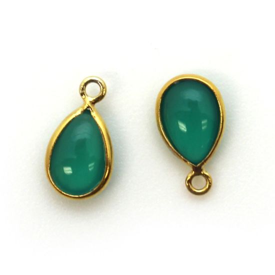 Wholesale Bezel Charm Pendant - Gold Plated Sterling Silver Charm - Natural Green Onyx -Tiny Teardrop Shape