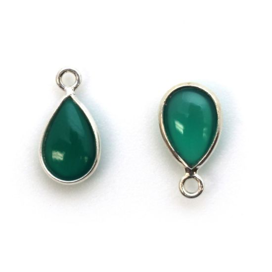 Wholesale Bezel Charm Pendant - Sterling Silver Charm - Natural Green Onyx -Tiny Teardrop Shape