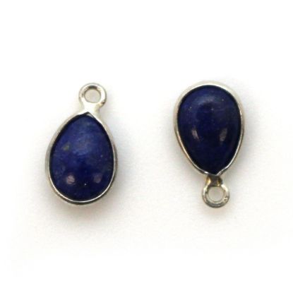 Wholesale Bezel Charm Pendant - Sterling Silver Charm - Natural Lapis Lazuli -Tiny Teardrop Shape