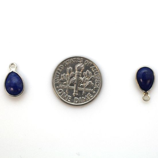 Wholesale Bezel Charm Pendant - Sterling Silver Charm - Natural Lapis Lazuli -Tiny Teardrop Shape