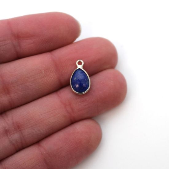 Wholesale Bezel Charm Pendant - Sterling Silver Charm - Natural Lapis Lazuli -Tiny Teardrop Shape
