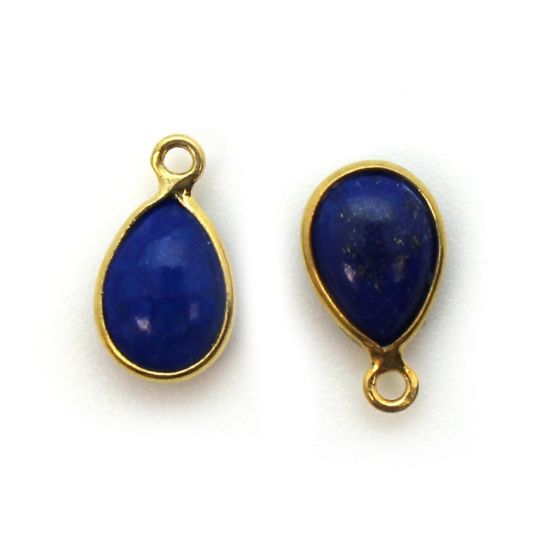 Wholesale Bezel Charm Pendant - Gold Plated Sterling Silver Charm - Natural Lapis Lazuli -Tiny Teardrop Shape